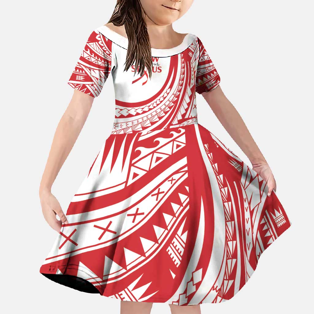 Know Your Status Red Ribbon Personalised Family Matching Off Shoulder Maxi Dress and Hawaiian Shirt Polynesian AIDS Awareness LT9 Daughter's Dress Red - Polynesian Pride