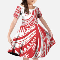 Know Your Status Red Ribbon Personalised Family Matching Off Shoulder Maxi Dress and Hawaiian Shirt Polynesian AIDS Awareness LT9 Daughter's Dress Red - Polynesian Pride