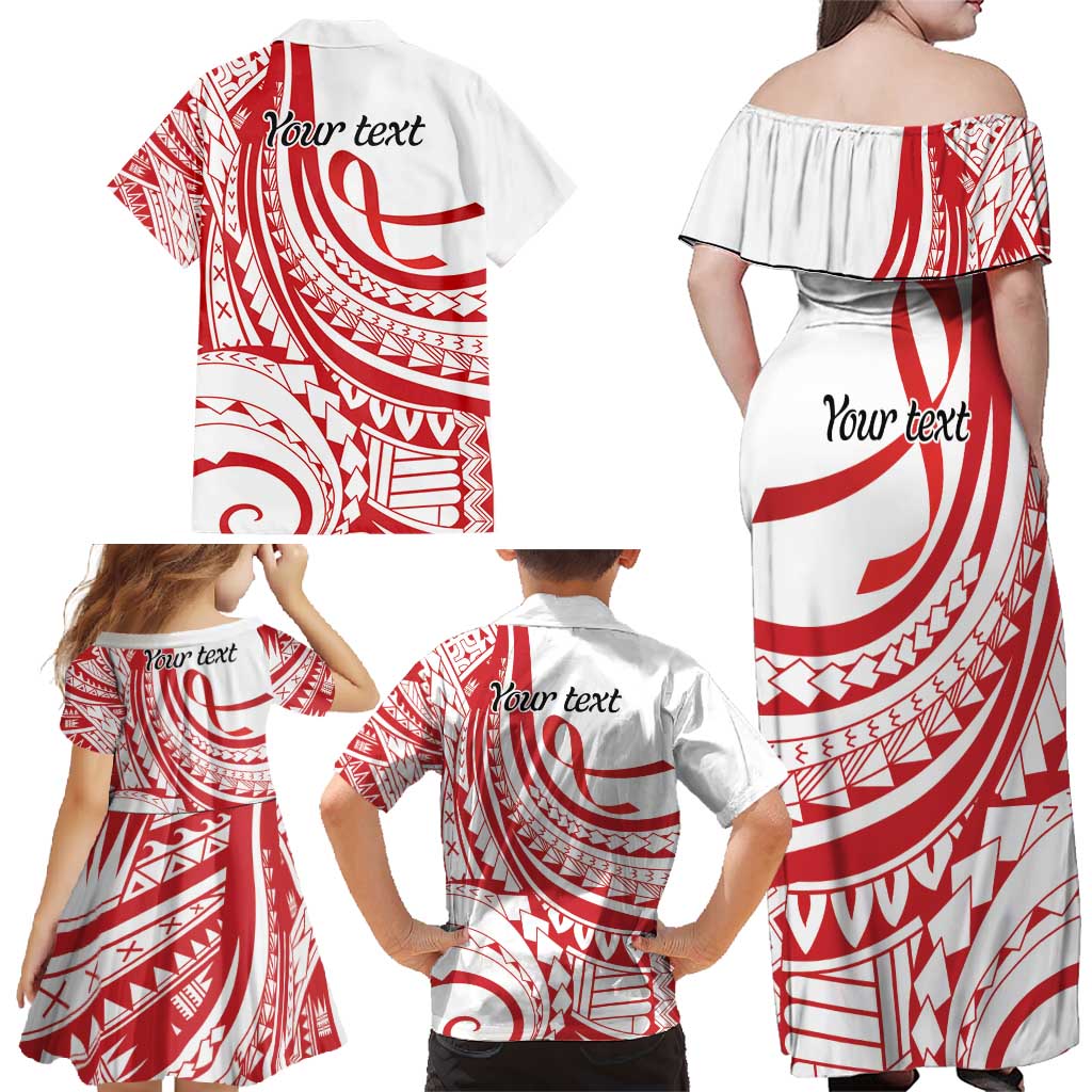 Know Your Status Red Ribbon Personalised Family Matching Off Shoulder Maxi Dress and Hawaiian Shirt Polynesian AIDS Awareness LT9 - Polynesian Pride