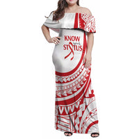 Know Your Status Red Ribbon Personalised Family Matching Off Shoulder Maxi Dress and Hawaiian Shirt Polynesian AIDS Awareness LT9 Mom's Dress Red - Polynesian Pride