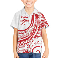 Know Your Status Red Ribbon Personalised Family Matching Off Shoulder Maxi Dress and Hawaiian Shirt Polynesian AIDS Awareness LT9 Son's Shirt Red - Polynesian Pride