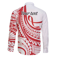 Know Your Status Red Ribbon Personalised Family Matching Off Shoulder Short Dress and Hawaiian Shirt Polynesian AIDS Awareness