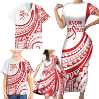 Know Your Status Red Ribbon Personalised Family Matching Short Sleeve Bodycon Dress and Hawaiian Shirt Polynesian AIDS Awareness LT9 - Polynesian Pride