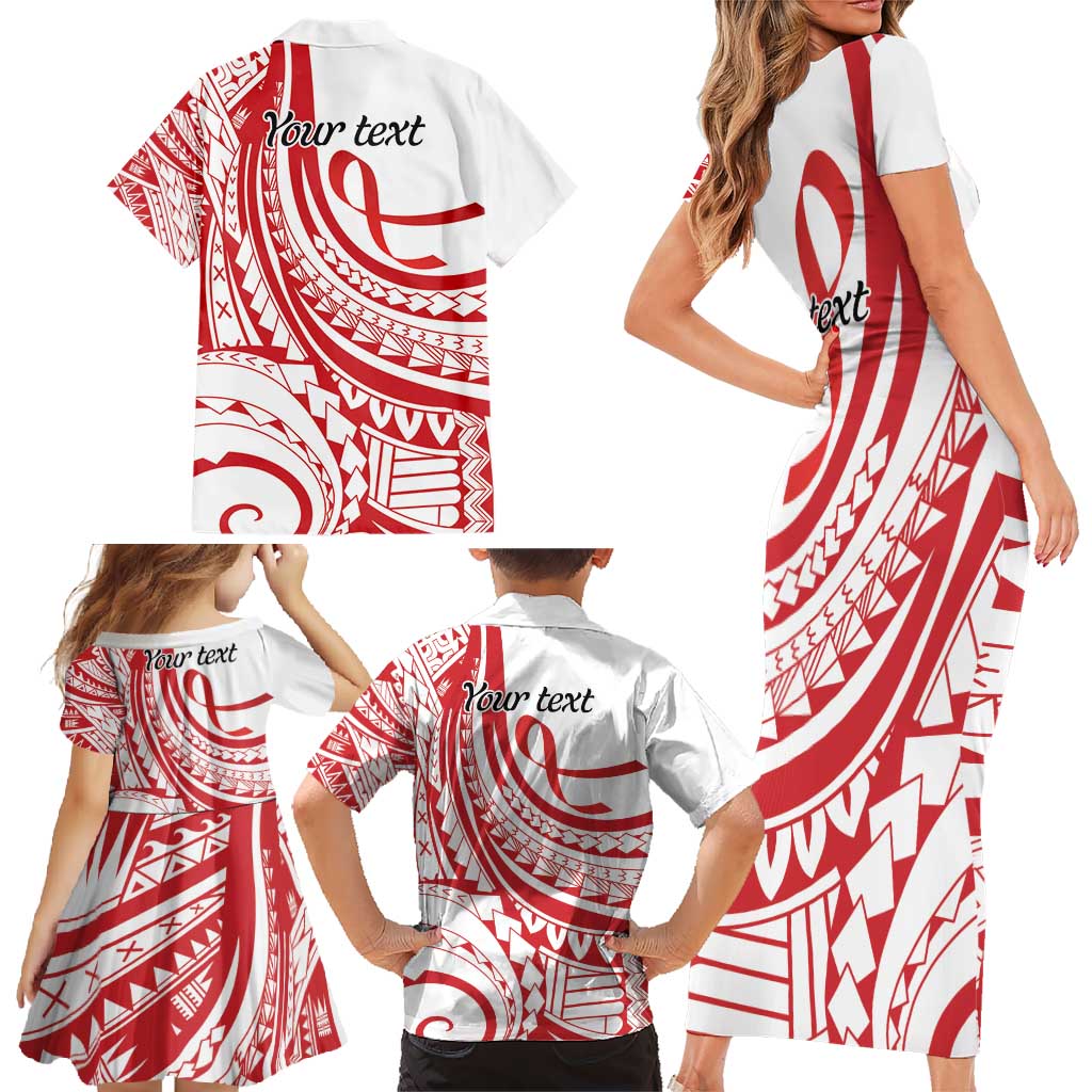 Know Your Status Red Ribbon Personalised Family Matching Short Sleeve Bodycon Dress and Hawaiian Shirt Polynesian AIDS Awareness LT9 - Polynesian Pride