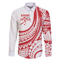 Know Your Status Red Ribbon Personalised Family Matching Short Sleeve Bodycon Dress and Hawaiian Shirt Polynesian AIDS Awareness LT9 Dad's Shirt - Long Sleeve Red - Polynesian Pride