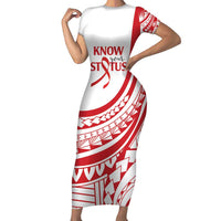 Know Your Status Red Ribbon Personalised Family Matching Short Sleeve Bodycon Dress and Hawaiian Shirt Polynesian AIDS Awareness LT9 Mom's Dress Red - Polynesian Pride