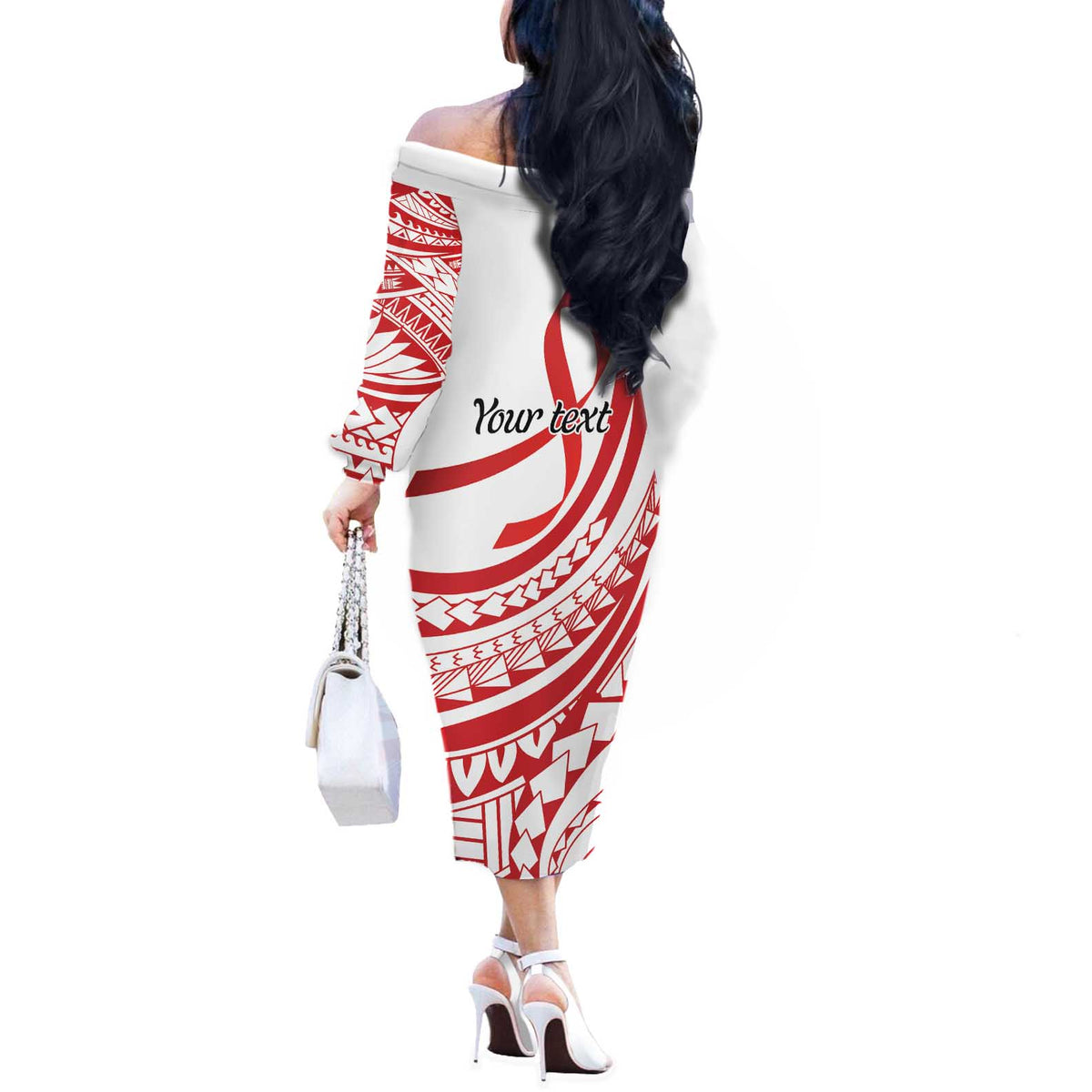 Know Your Status Red Ribbon Personalised Off The Shoulder Long Sleeve Dress Polynesian AIDS Awareness LT9 - Polynesian Pride
