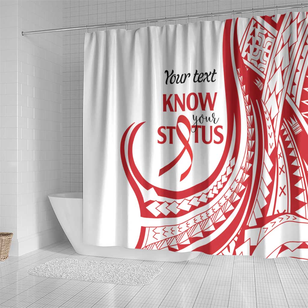 Know Your Status Red Ribbon Personalised Shower Curtain Polynesian AIDS Awareness