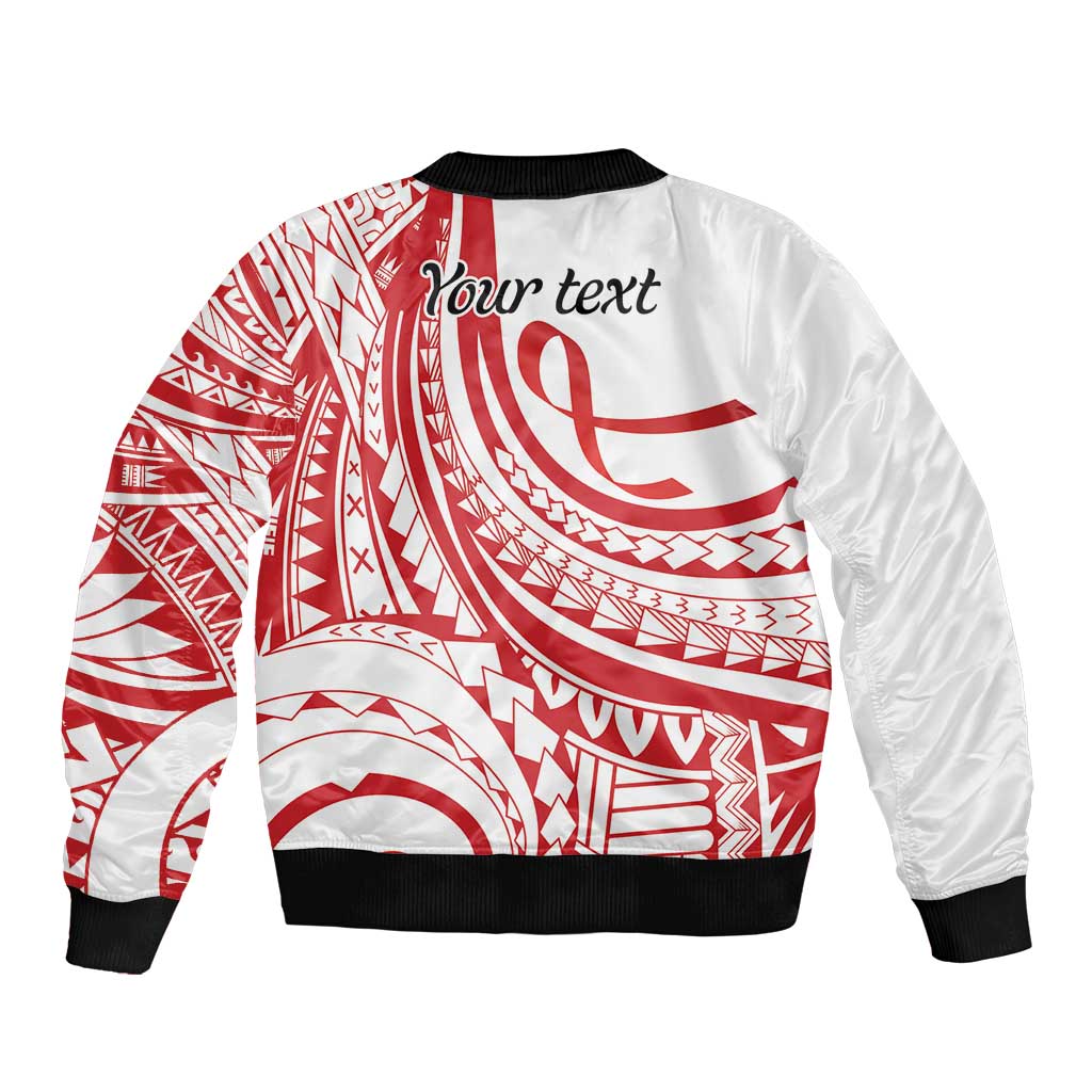 Know Your Status Red Ribbon Personalised Sleeve Zip Bomber Jacket Polynesian AIDS Awareness