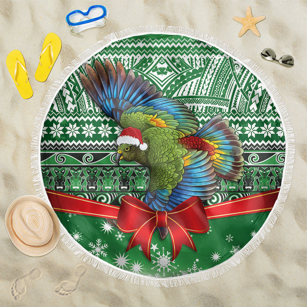 New Zealand Kea Bird Christmas Beach Blanket Maori Inspired Knitted Patterns LT9 One Size 150cm Green - Polynesian Pride