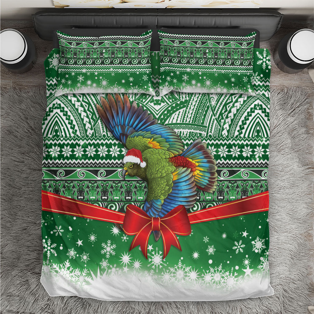 New Zealand Kea Bird Christmas Bedding Set Maori Inspired Knitted Patterns LT9 Green - Polynesian Pride