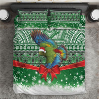 New Zealand Kea Bird Christmas Bedding Set Maori Inspired Knitted Patterns LT9 Green - Polynesian Pride