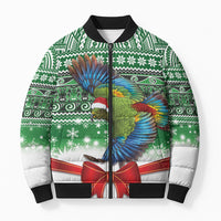 New Zealand Kea Bird Christmas Bomber Puffer Jacket Maori Inspired Knitted Patterns LT9 Unisex Green - Polynesian Pride