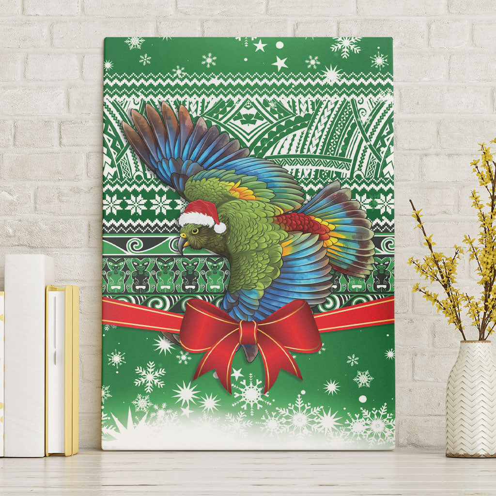 New Zealand Kea Bird Christmas Canvas Wall Art Maori Inspired Knitted Patterns LT9 Without Frame Green - Polynesian Pride