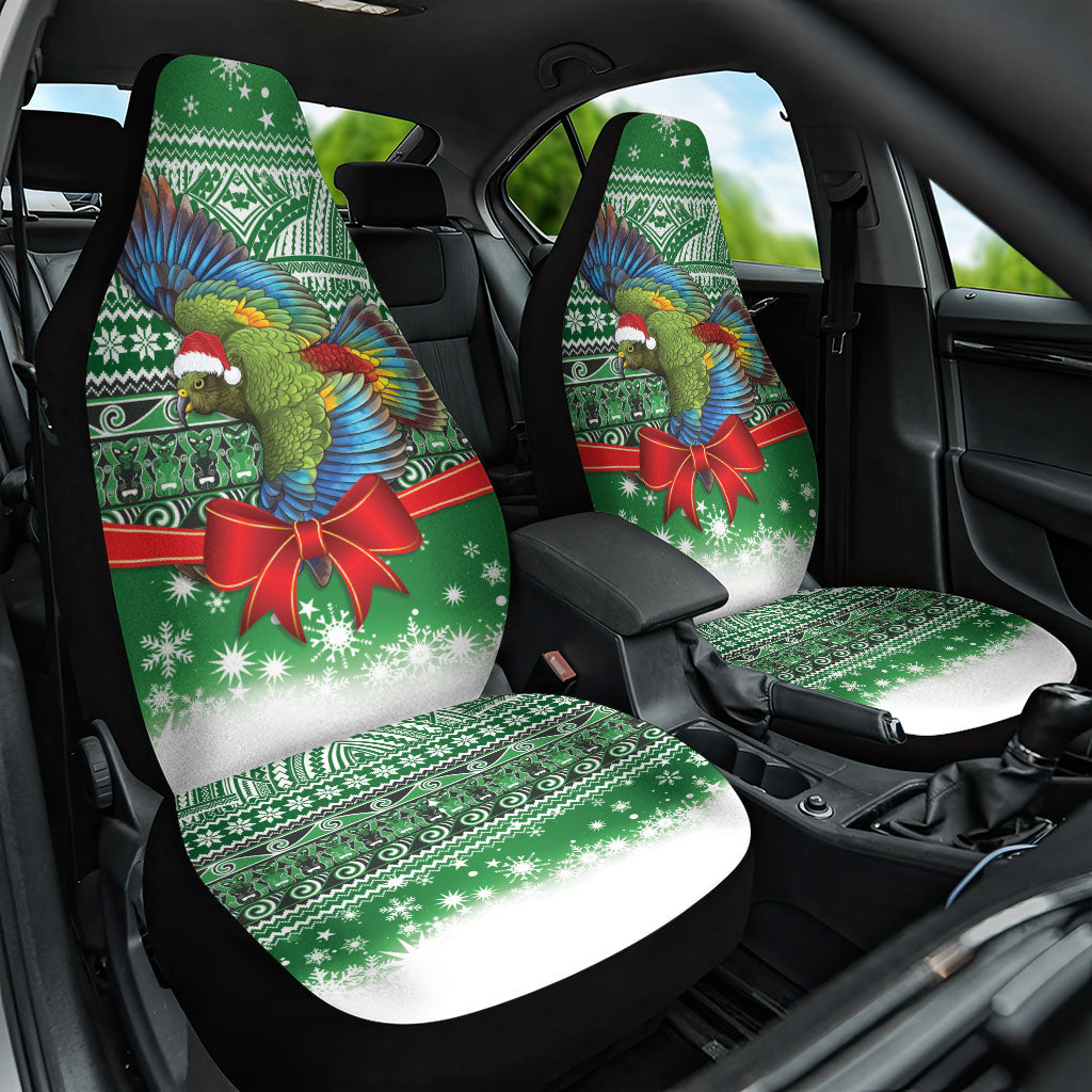 New Zealand Kea Bird Christmas Car Seat Cover Maori Inspired Knitted Patterns LT9 One Size Green - Polynesian Pride