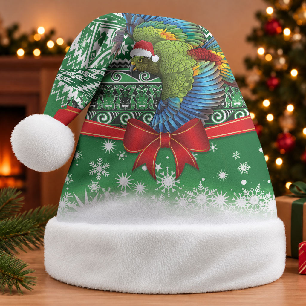 New Zealand Kea Bird Christmas Santa Hat Maori Inspired Knitted Patterns LT9 Without Fur Green - Polynesian Pride