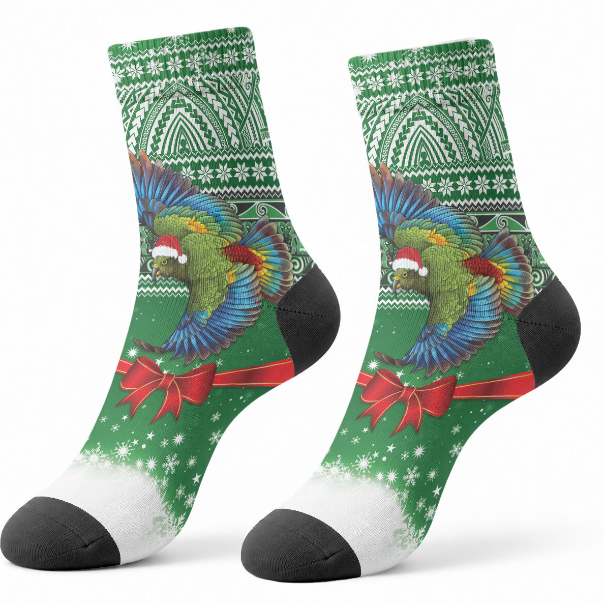 New Zealand Kea Bird Christmas Crew Socks Maori Inspired Knitted Patterns LT9 - Polynesian Pride