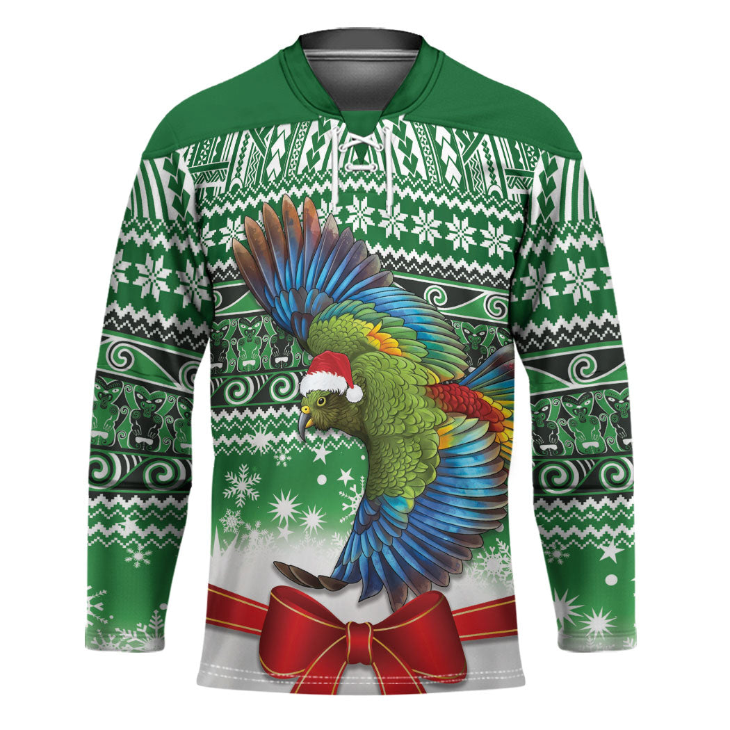 New Zealand Kea Bird Christmas Hockey Jersey Maori Inspired Knitted Patterns LT9 Unisex Green - Polynesian Pride