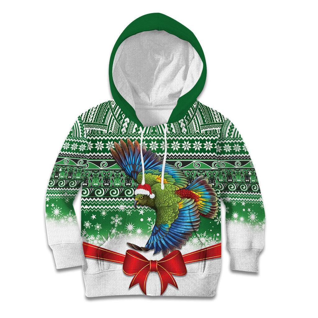 New Zealand Kea Bird Christmas Kid Hoodie Maori Inspired Knitted Patterns LT9 Hoodie Green - Polynesian Pride