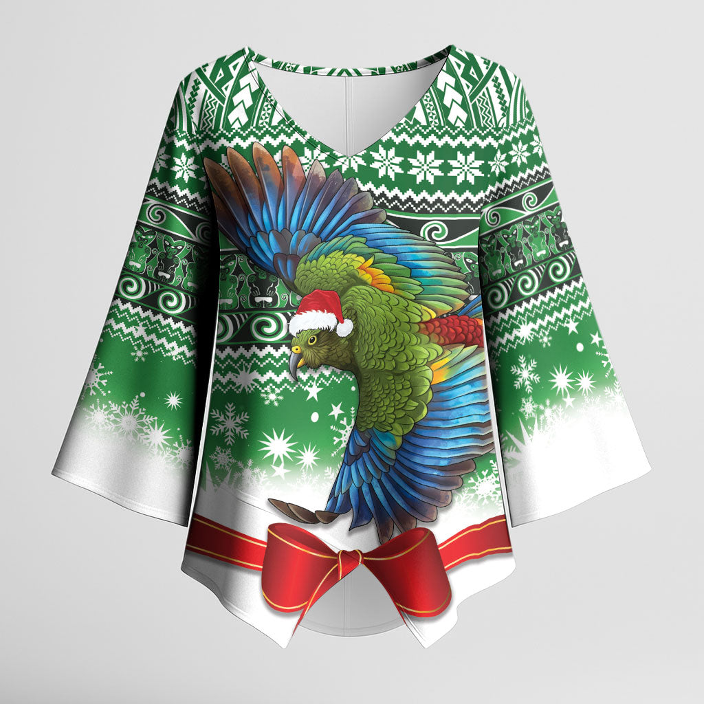 New Zealand Kea Bird Christmas Kimono Sleeve Blouse Maori Inspired Knitted Patterns LT9 Female Green - Polynesian Pride
