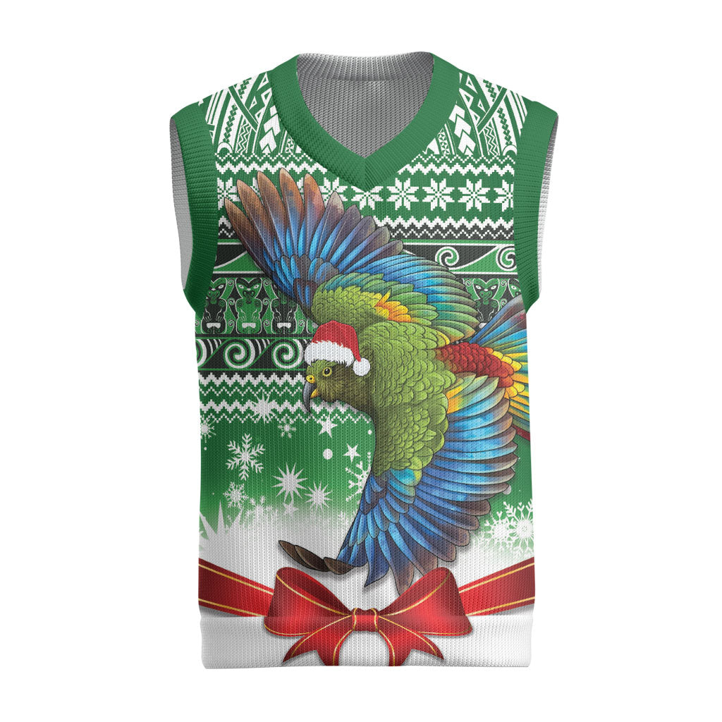 New Zealand Kea Bird Christmas Knitted V-Neck Vest Maori Inspired Knitted Patterns LT9 Green - Polynesian Pride