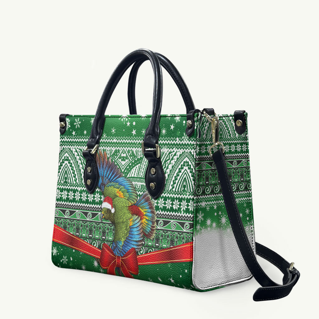 New Zealand Kea Bird Christmas Leather Bag Maori Inspired Knitted Patterns LT9 Green - Polynesian Pride