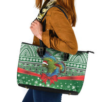New Zealand Kea Bird Christmas Leather Tote Bag Maori Inspired Knitted Patterns LT9 Green - Polynesian Pride