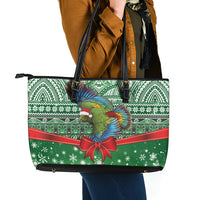 New Zealand Kea Bird Christmas Leather Tote Bag Maori Inspired Knitted Patterns LT9 - Polynesian Pride