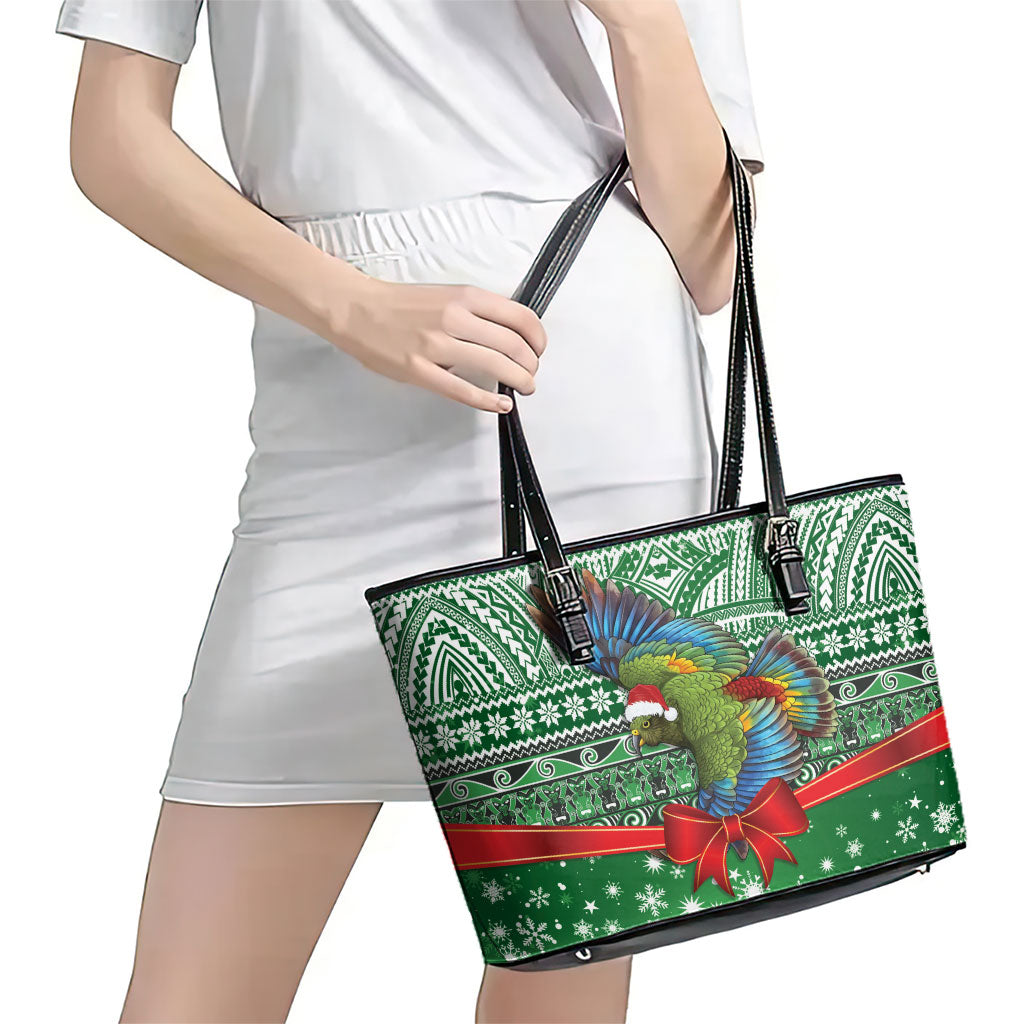 New Zealand Kea Bird Christmas Leather Tote Bag Maori Inspired Knitted Patterns LT9 - Polynesian Pride
