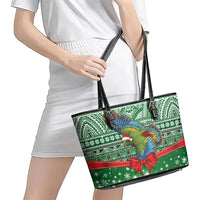New Zealand Kea Bird Christmas Leather Tote Bag Maori Inspired Knitted Patterns LT9 - Polynesian Pride