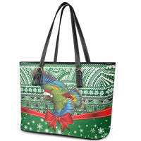 New Zealand Kea Bird Christmas Leather Tote Bag Maori Inspired Knitted Patterns LT9 - Polynesian Pride