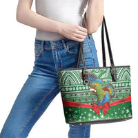 New Zealand Kea Bird Christmas Leather Tote Bag Maori Inspired Knitted Patterns LT9 - Polynesian Pride