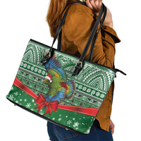New Zealand Kea Bird Christmas Leather Tote Bag Maori Inspired Knitted Patterns LT9 - Polynesian Pride