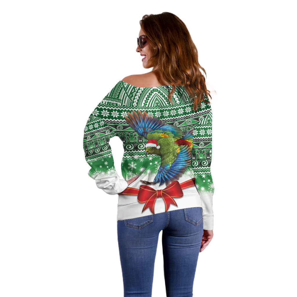 New Zealand Kea Bird Christmas Off Shoulder Sweater Maori Inspired Knitted Patterns LT9 - Polynesian Pride