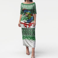 New Zealand Kea Bird Christmas Puletasi Maori Inspired Knitted Patterns LT9 Long Dress Green - Polynesian Pride