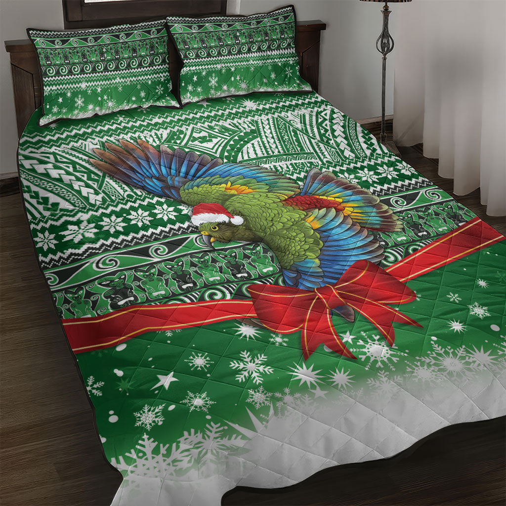 New Zealand Kea Bird Christmas Quilt Bed Set Maori Inspired Knitted Patterns LT9 Green - Polynesian Pride