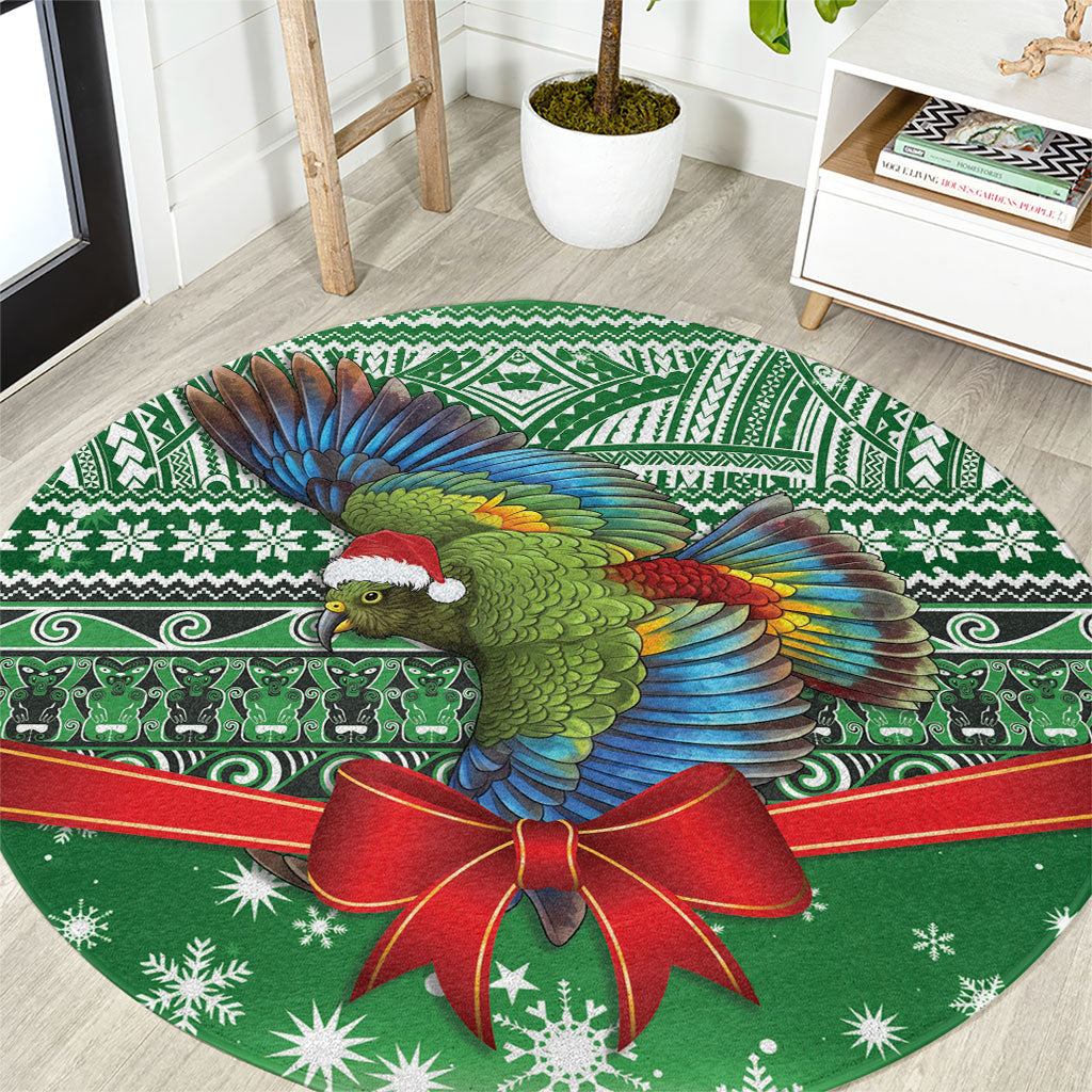 New Zealand Kea Bird Christmas Round Carpet Maori Inspired Knitted Patterns LT9 Green - Polynesian Pride