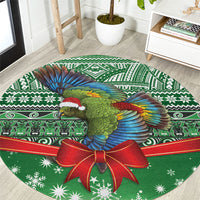 New Zealand Kea Bird Christmas Round Carpet Maori Inspired Knitted Patterns LT9 Green - Polynesian Pride