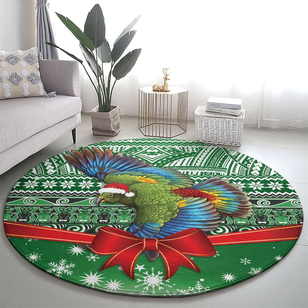 New Zealand Kea Bird Christmas Round Carpet Maori Inspired Knitted Patterns LT9 - Polynesian Pride