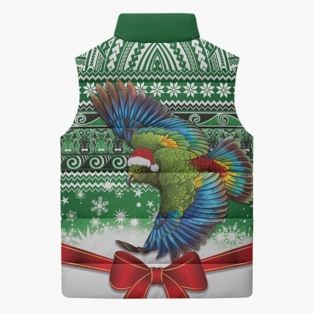 New Zealand Kea Bird Christmas Sleeveless Puffer Jacket Maori Inspired Knitted Patterns LT9 - Polynesian Pride
