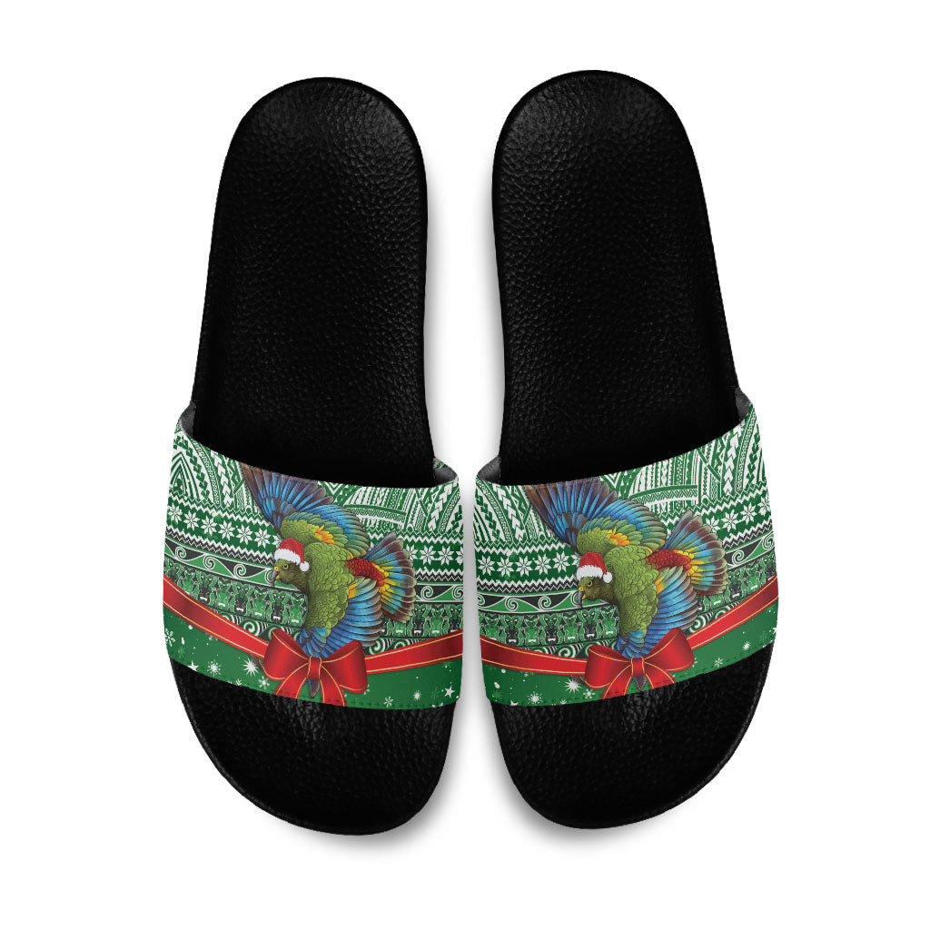 New Zealand Kea Bird Christmas Slide Sandals Maori Inspired Knitted Patterns LT9 Green - Polynesian Pride