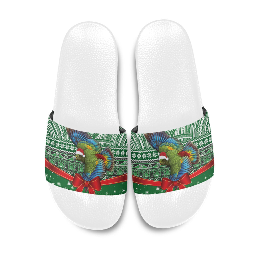 New Zealand Kea Bird Christmas Slide Sandals Maori Inspired Knitted Patterns LT9 Green - Polynesian Pride