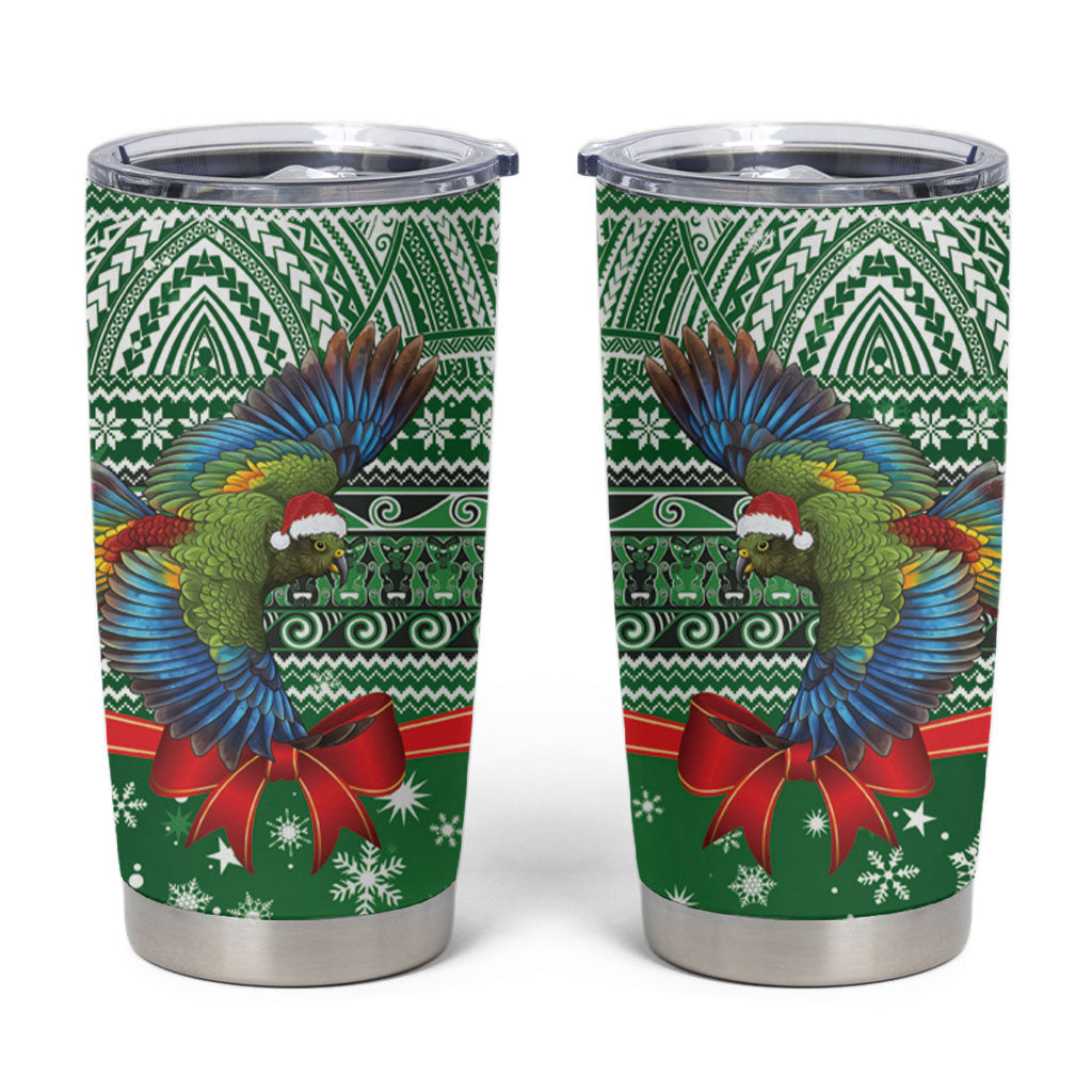 New Zealand Kea Bird Christmas Tumbler Cup Maori Inspired Knitted Patterns LT9 Green - Polynesian Pride