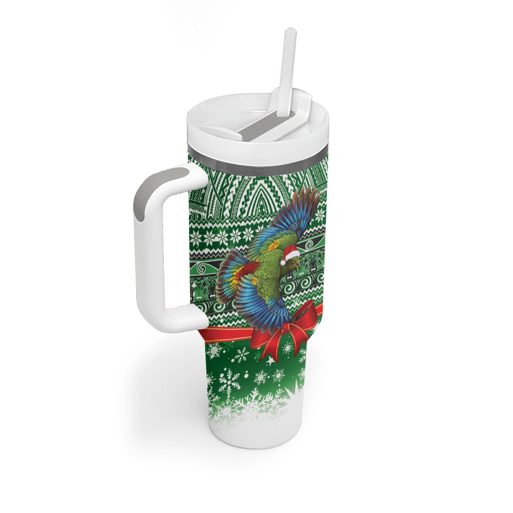 New Zealand Kea Bird Christmas Tumbler With Handle Maori Inspired Knitted Patterns LT9 - Polynesian Pride