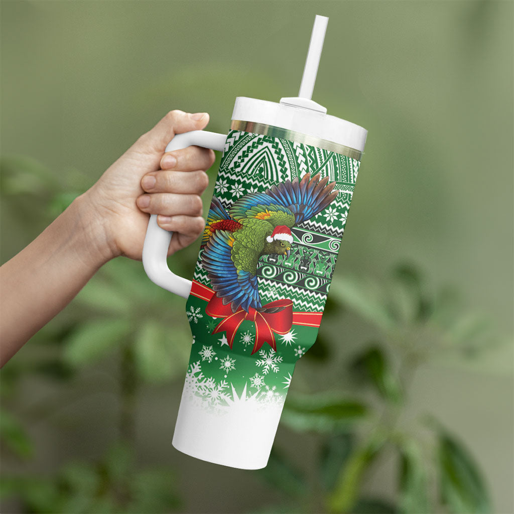 New Zealand Kea Bird Christmas Tumbler With Handle Maori Inspired Knitted Patterns LT9 - Polynesian Pride