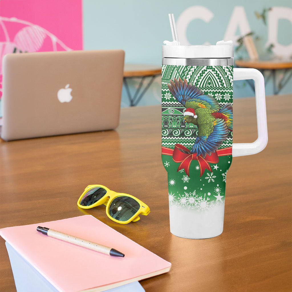 New Zealand Kea Bird Christmas Tumbler With Handle Maori Inspired Knitted Patterns LT9 - Polynesian Pride