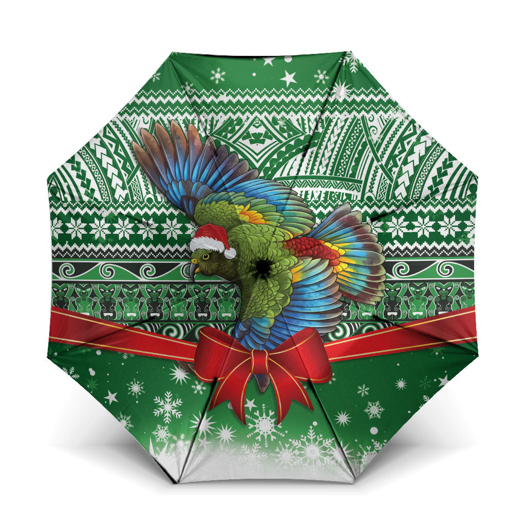 New Zealand Kea Bird Christmas Umbrella Maori Inspired Knitted Patterns LT9 One Size Folded 11.42 inch Opened Diameter 37.4 inch Green - Polynesian Pride