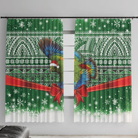 New Zealand Kea Bird Christmas Window Curtain Maori Inspired Knitted Patterns LT9 With Hooks Green - Polynesian Pride