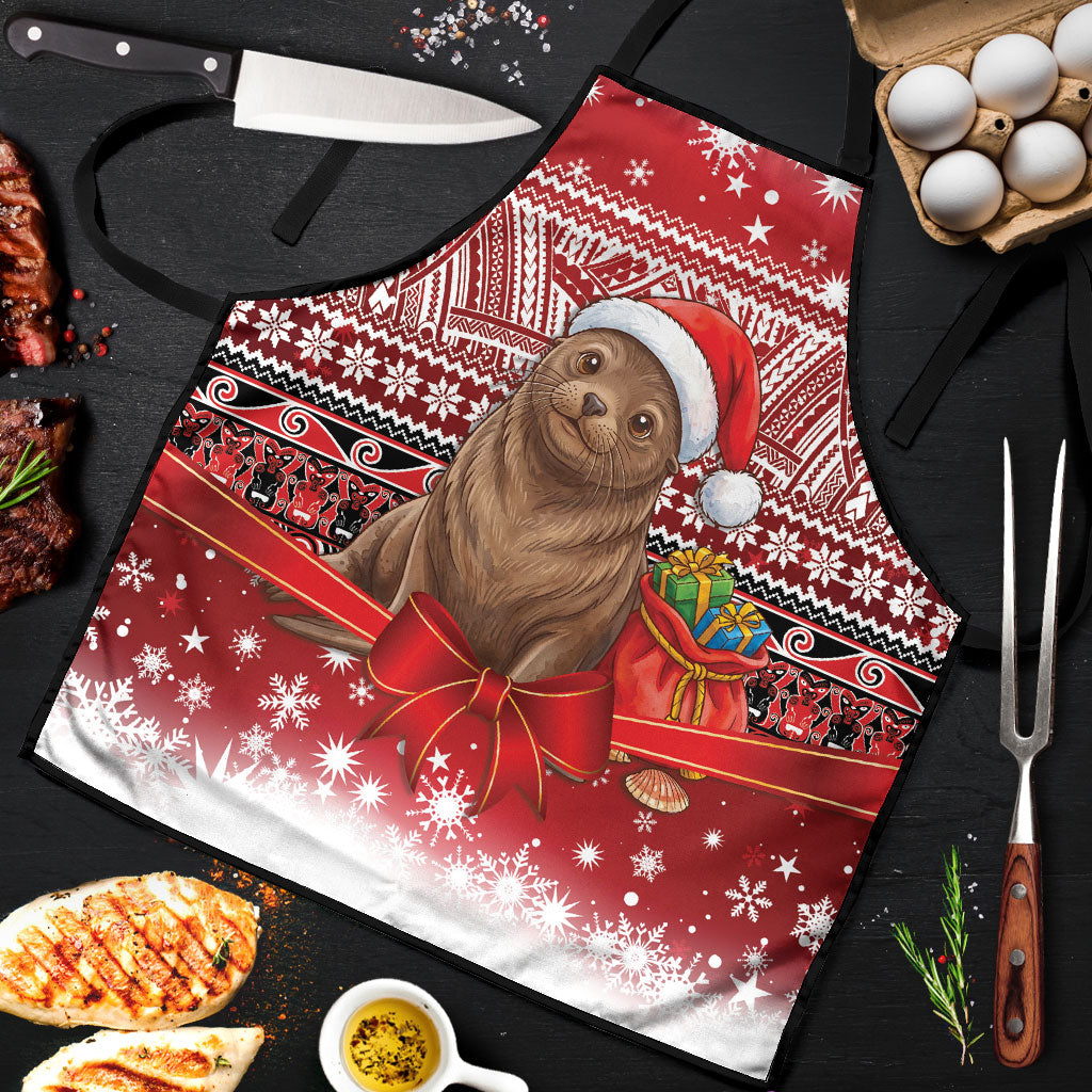 New Zealand Kekeno Seal Christmas Apron Maori Inspired Knitted Patterns LT9 Red - Polynesian Pride