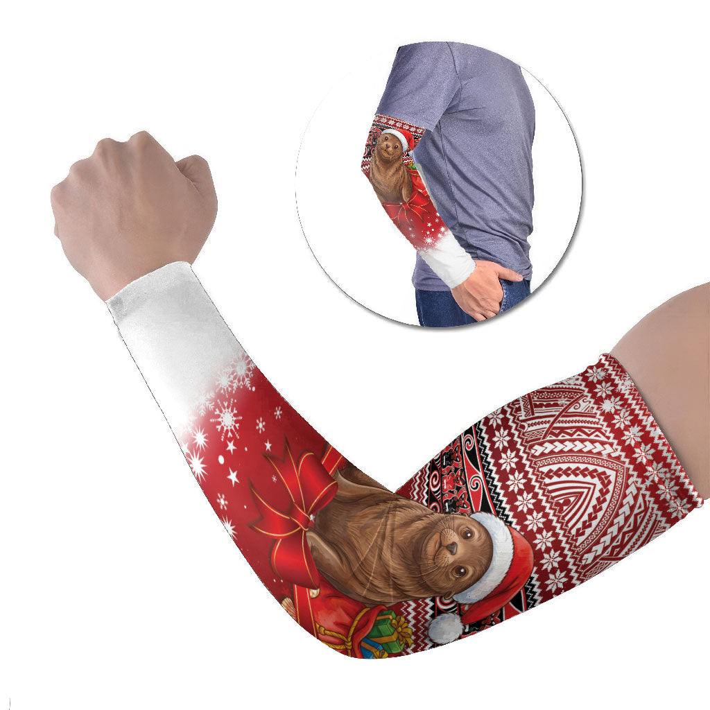 New Zealand Kekeno Seal Christmas Arm Sleeves Maori Inspired Knitted Patterns LT9 Set of 2 Red - Polynesian Pride